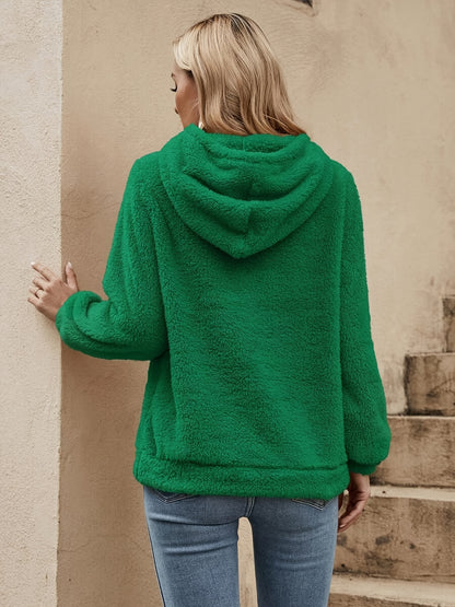 Comfortable Sherpa Fleece Hoodie for Women with Drawstring Hood Long Sleeve Oversized Kangaroo Pocket Casual Style