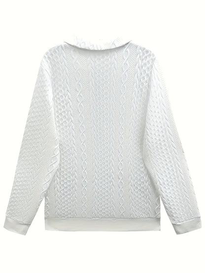 Comfortable Cable Knit Sweater for Women with Zip Collar Long Sleeve Kangaroo Pocket Oversized Knit Style