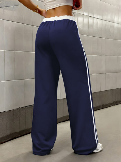 Effortless Side Stripe Wide Leg Pants for Women with High Waist Drawstring Relaxed Track Style