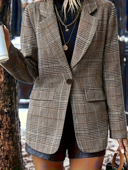 Effortless Plaid Blazer for Women with Notched Lapel Long Sleeve Oversized Relaxed Style