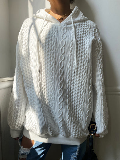 Comfortable Cable Knit Hoodie for Women with Drawstring Hood Long Sleeve Relaxed Oversized Style