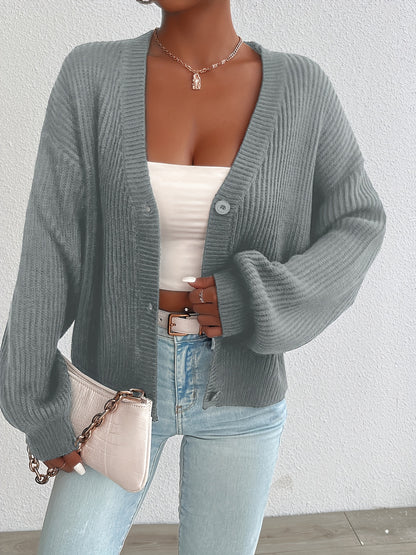Effortless Ribbed Knit Cardigan Sweater for Women with V Neck Long Sleeve Button Front Oversized Relaxed Style