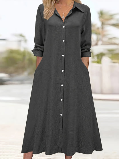 Effortless Shirt Dress for Women with Collar Long Sleeve Button Front Flowing Style
