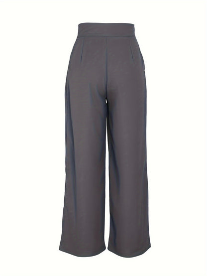 Effortless Khaki Wide Leg Pants for Women with High Waist Pleated Button Front Relaxed Style