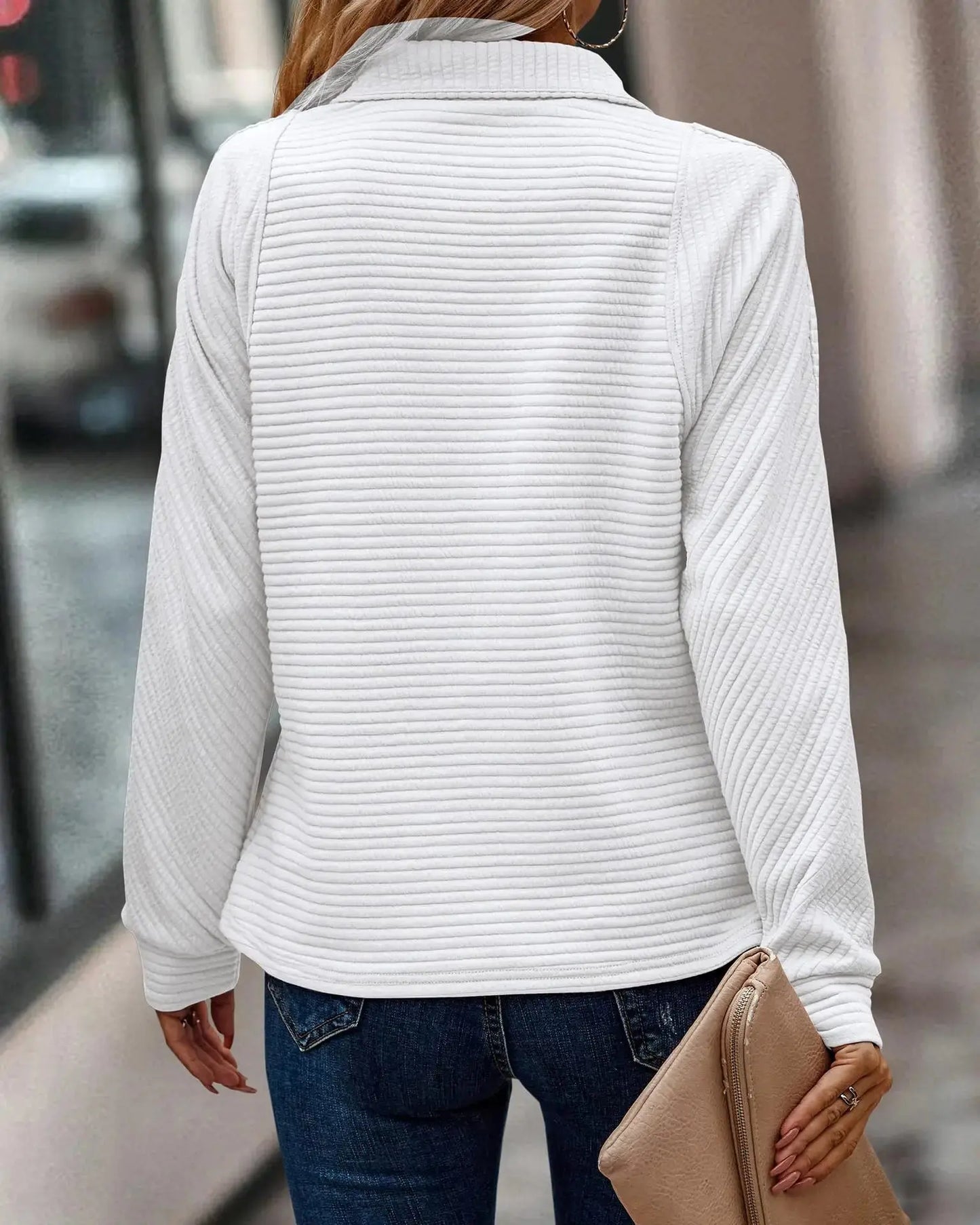 Comfortable Ribbed Knit Sweater for Women with Collared Long Sleeve Zip Front Oversized Relaxed Style