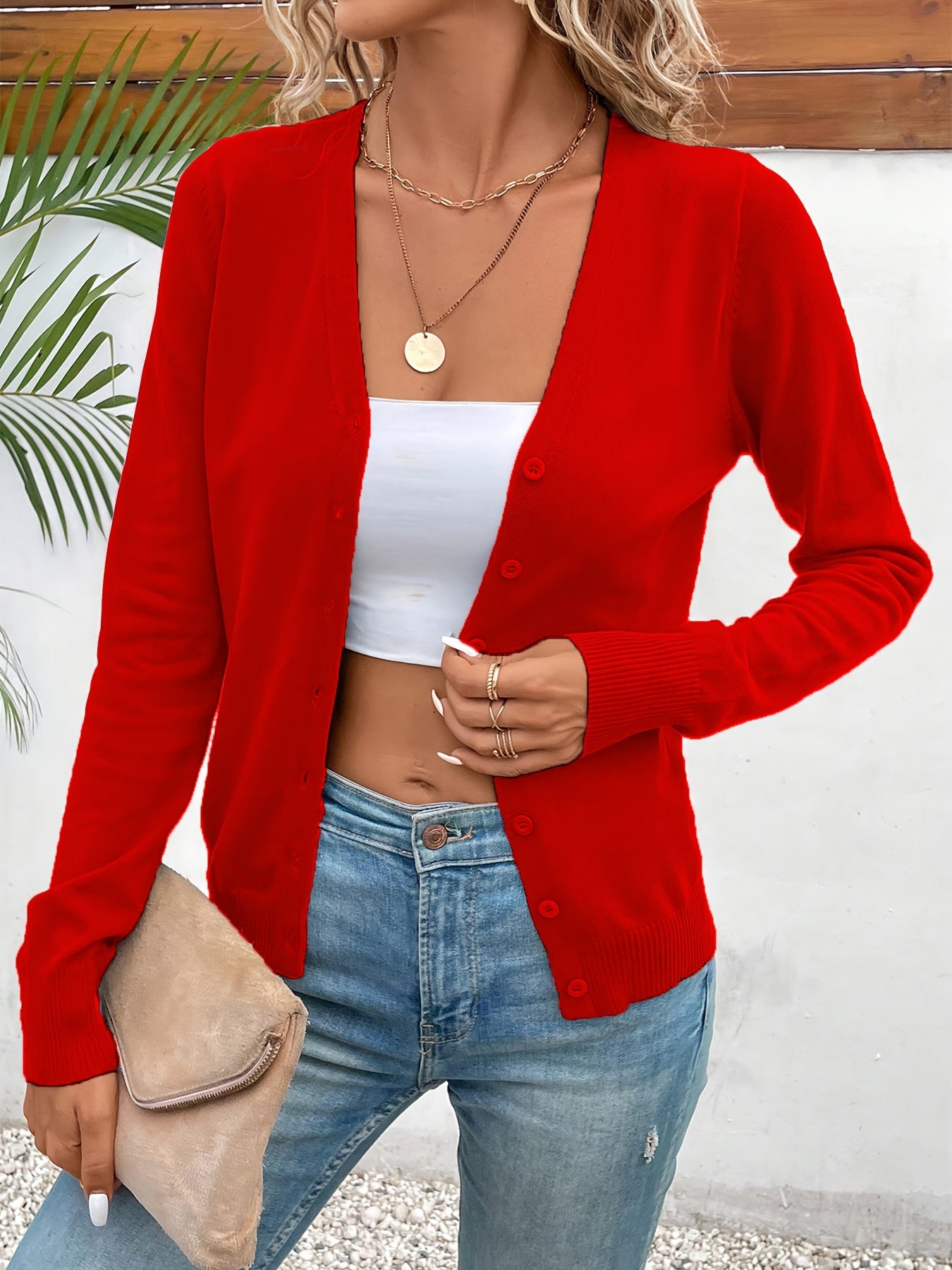 Comfortable Cardigan Sweater for Women with V Neck Long Sleeve Button Front Relaxed Knit Style