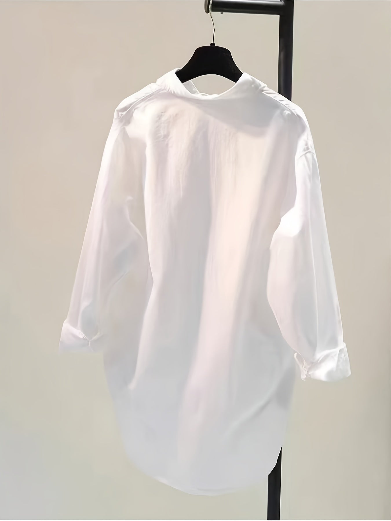 Effortless Oversized Blouse for Women with Point Collar Long Sleeve High Low Curved Hem Relaxed Style