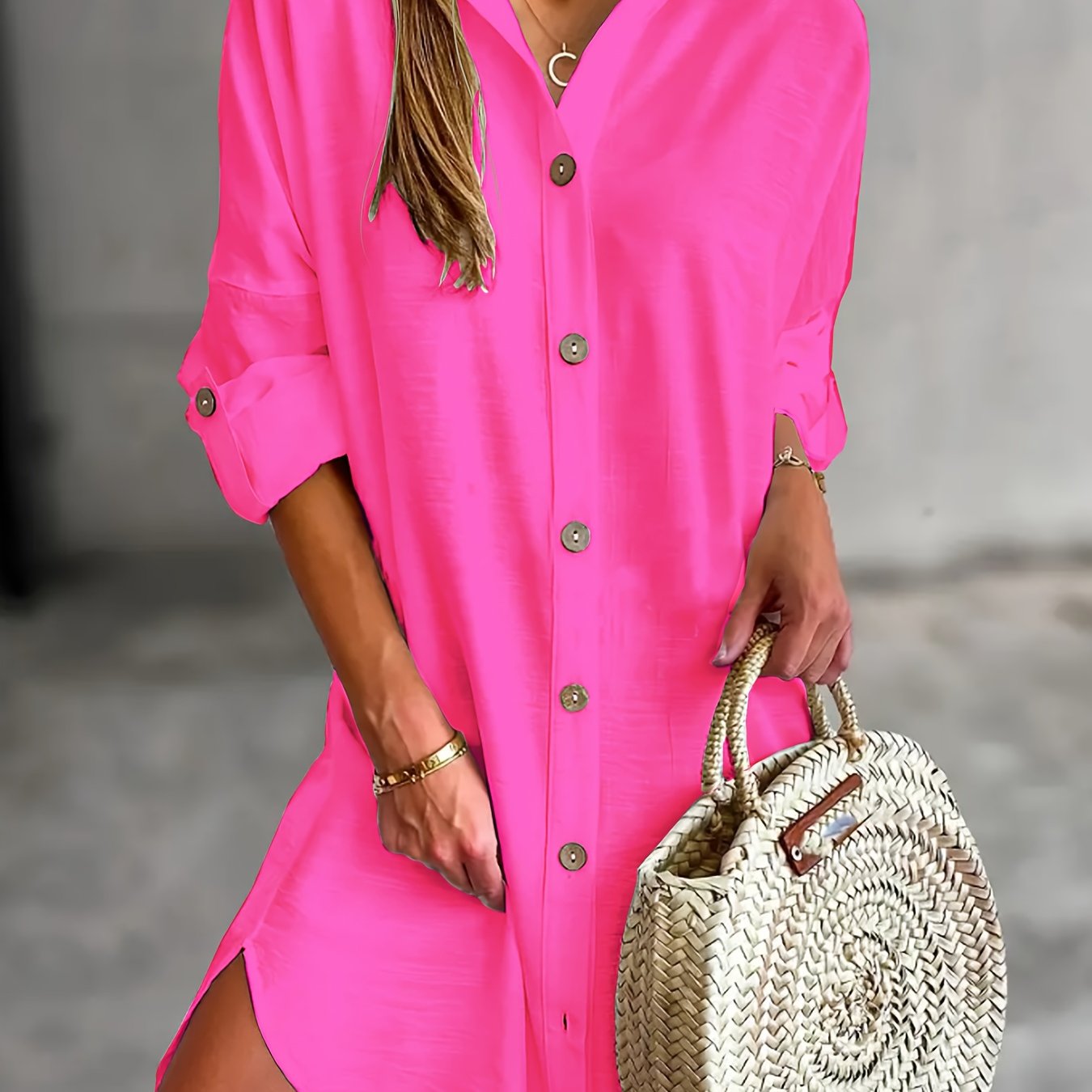 Effortless Mini Shirt Dress for Women with Collar Long Sleeve Button Front Relaxed Style
