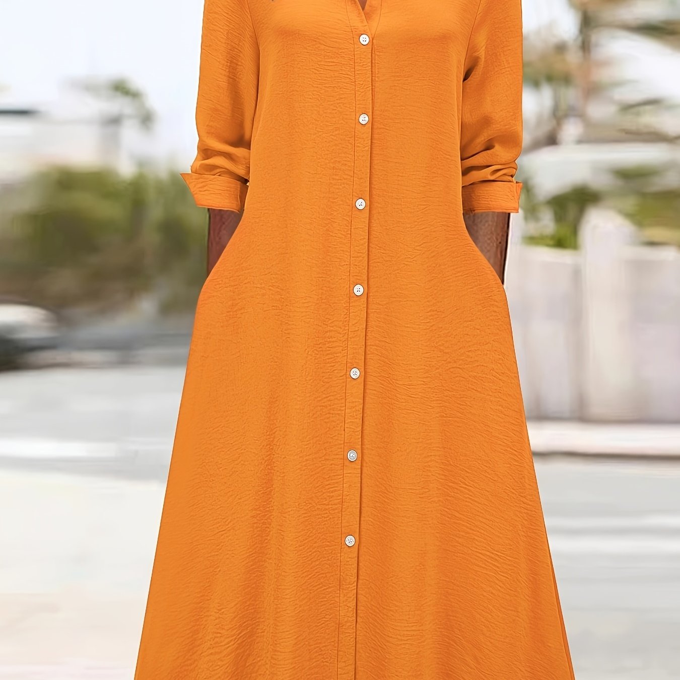 Effortless Shirt Dress for Women with Collar Long Sleeve Button Front Flowing Style