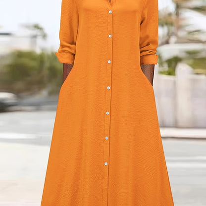 Effortless Shirt Dress for Women with Collar Long Sleeve Button Front Flowing Style