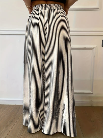 Effortless Apricot Striped Wide Leg Pants for Women with High Waist Flowing Palazzo Casual Style
