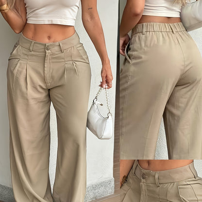 Effortless Wide Leg Trousers for Women with High Waist Pleated Front Relaxed Tailored Style