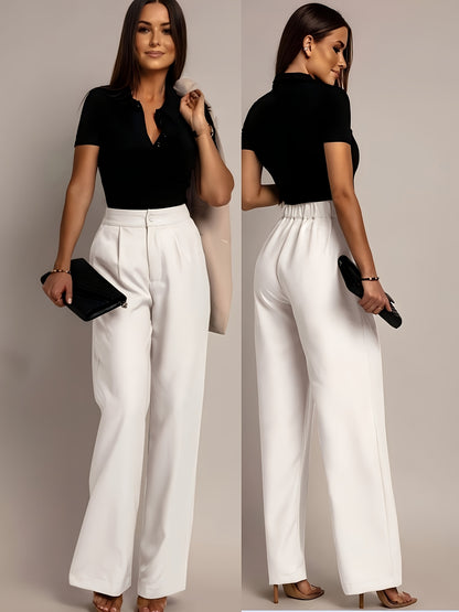 Elegant Wide Leg Trousers for Women with High Waist Pleated Front Tapered Ankle Relaxed Style