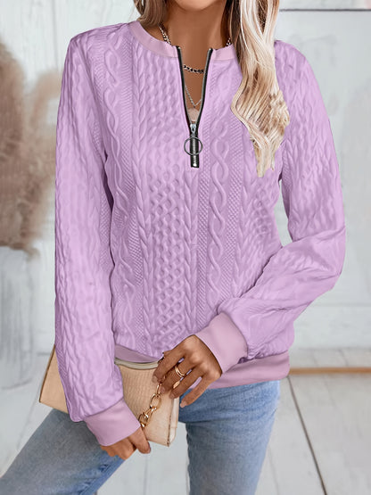 Comfortable Textured Sweater for Women with Zip Neck Long Sleeve Relaxed Oversized Knit Style
