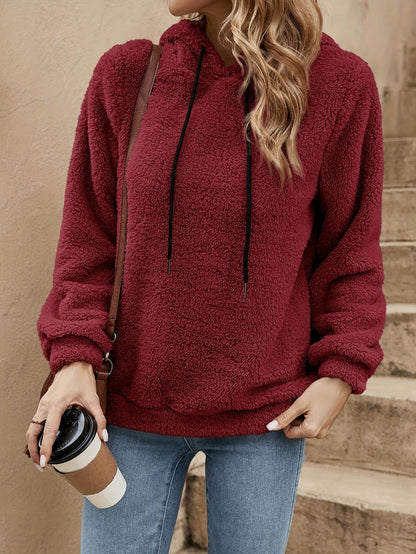 Comfortable Sherpa Fleece Hoodie for Women with Drawstring Hood Long Sleeve Oversized Kangaroo Pocket Casual Style