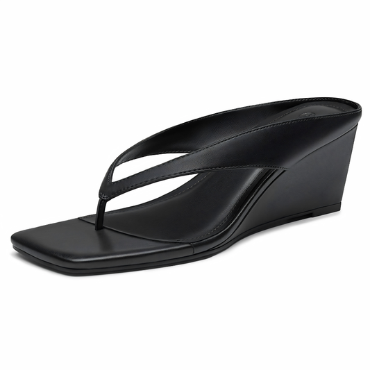 Comfortable Flip Flop Heels for Women with Toe Post Sculpted Wedge Square Toe Slide Style