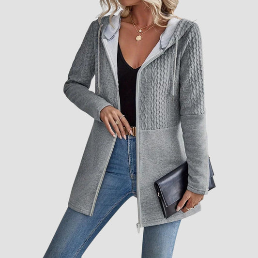 Comfortable Cable Knit Longline Cardigan for Women with Hood Long Sleeve Zip Front Oversized Knit Style