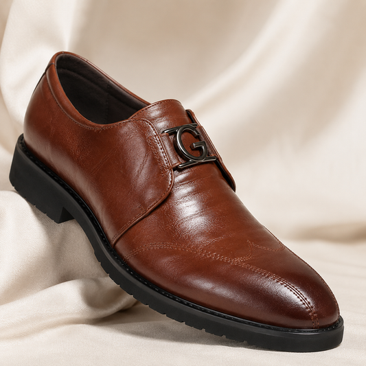 Elegant Leather Monk Strap Loafer for Women with Wingtip Cap Toe Metal Buckle Slip On Style