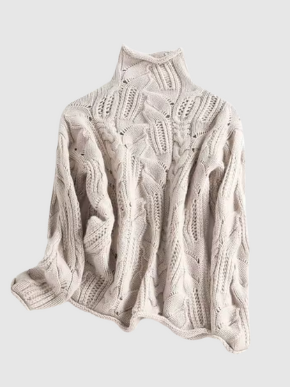 Comfortable Cable Knit Sweater for Women with Turtleneck Long Sleeve Oversized Relaxed Style