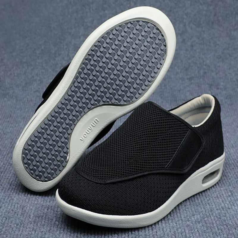 Comfortable Knit Sneaker for Women with Adjustable Strap Wide Fit Air Cushion Sole Casual Style