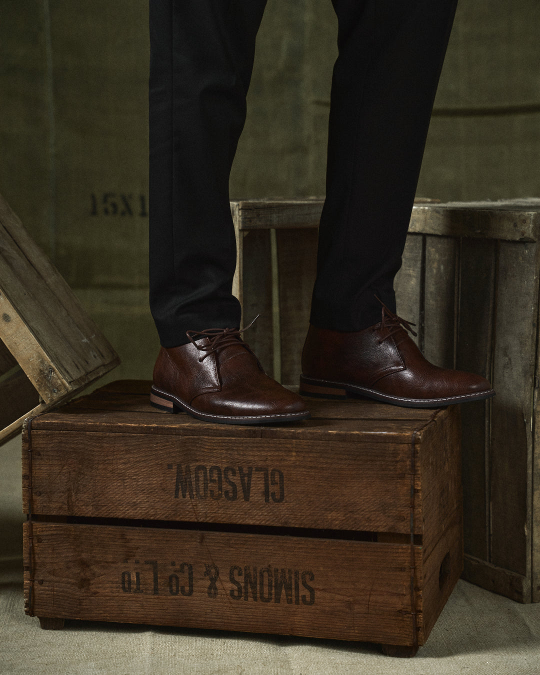 Elegant Dark Brown Leather Chukka Boot for Women with Lace Up Round Toe Stacked Heel Casual Style