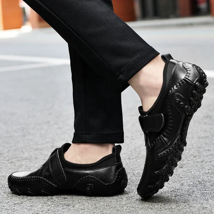 Effortless Leather Driving Loafer for Women with Round Toe Stitched Moccasin Adjustable Strap Casual Style
