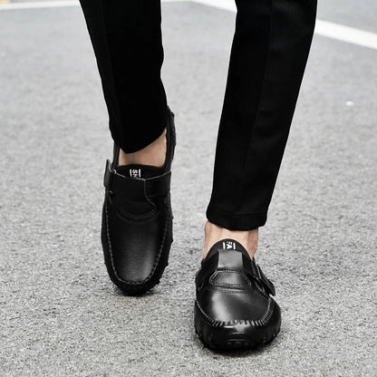 Effortless Leather Driving Loafer for Women with Round Toe Stitched Moccasin Adjustable Strap Casual Style