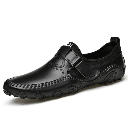 Effortless Leather Driving Loafer for Women with Round Toe Stitched Moccasin Adjustable Strap Casual Style