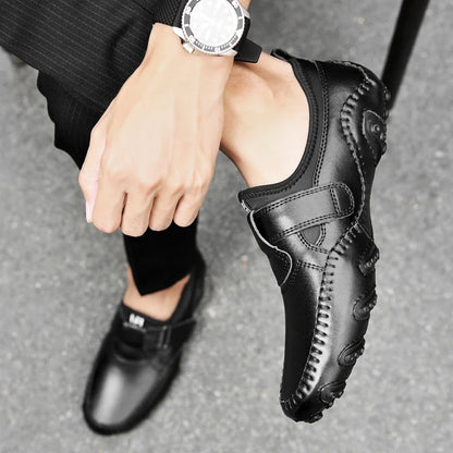 Effortless Leather Driving Loafer for Women with Round Toe Stitched Moccasin Adjustable Strap Casual Style