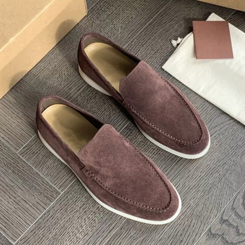 Effortless Suede Loafer for Women with Round Toe Slip On Flat Sole Casual Style