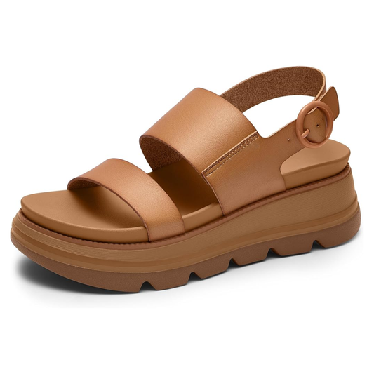 Comfortable Platform Sandals for Women with Wide Double Strap Slingback Chunky Lug Sole Style