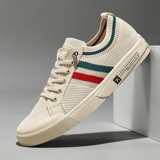 Stylish Knit Fashion Sneaker for Women with Lace Up Striped Low Top Casual Style