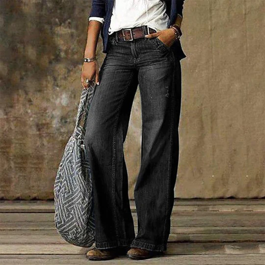 Effortless Blue Wide Leg Jeans for Women with High Waist Relaxed Faded Denim Style