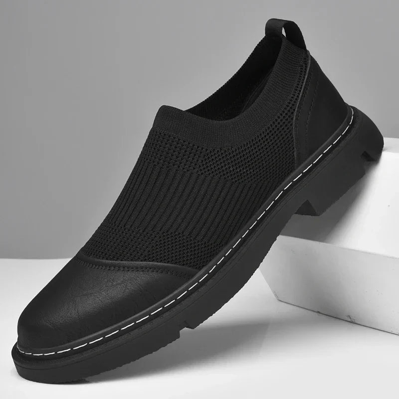 Effortless Knit Slip-On Sneaker for Women with Round Toe Leather Trim Chunky Sole Casual Style