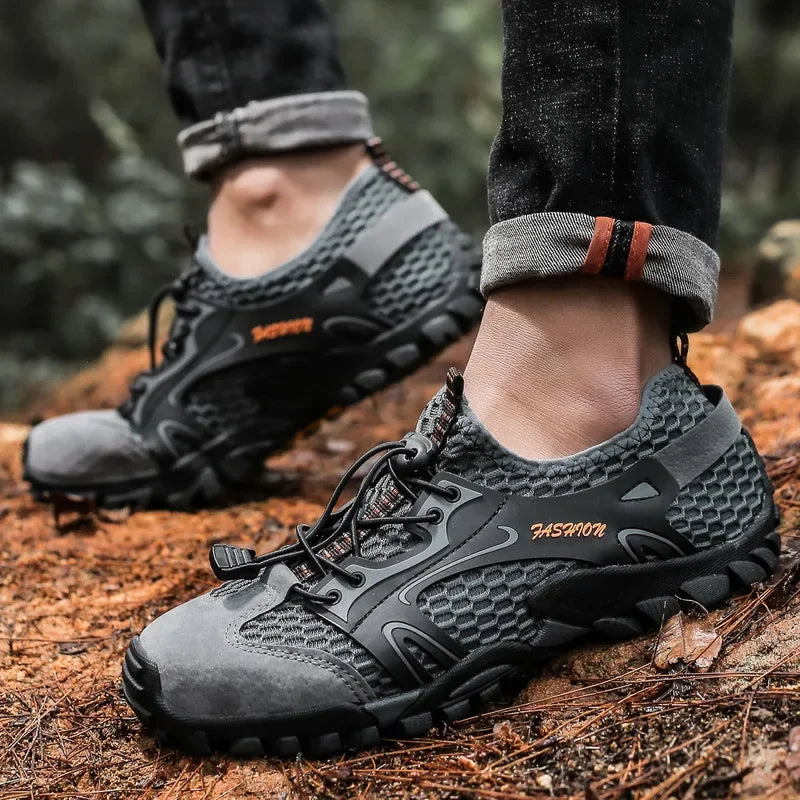 Effortless Mesh Trail Sneaker for Women with Lace Up Chunky Lugged Outsole Sporty Style
