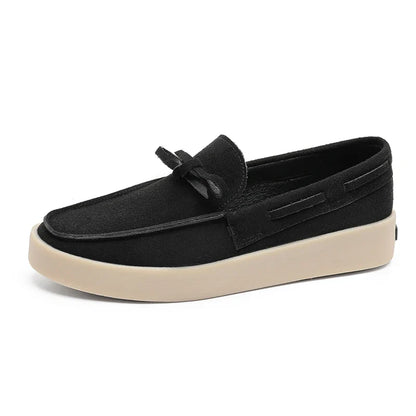 Effortless Suede Loafer Mule for Women with Bow Tie Round Toe Platform Sole Casual Style