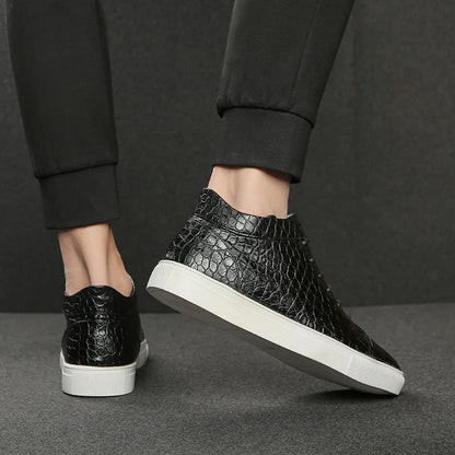 Stylish Crocodile Embossed Leather Sneakers for Women with Lace Up High Top Casual Style