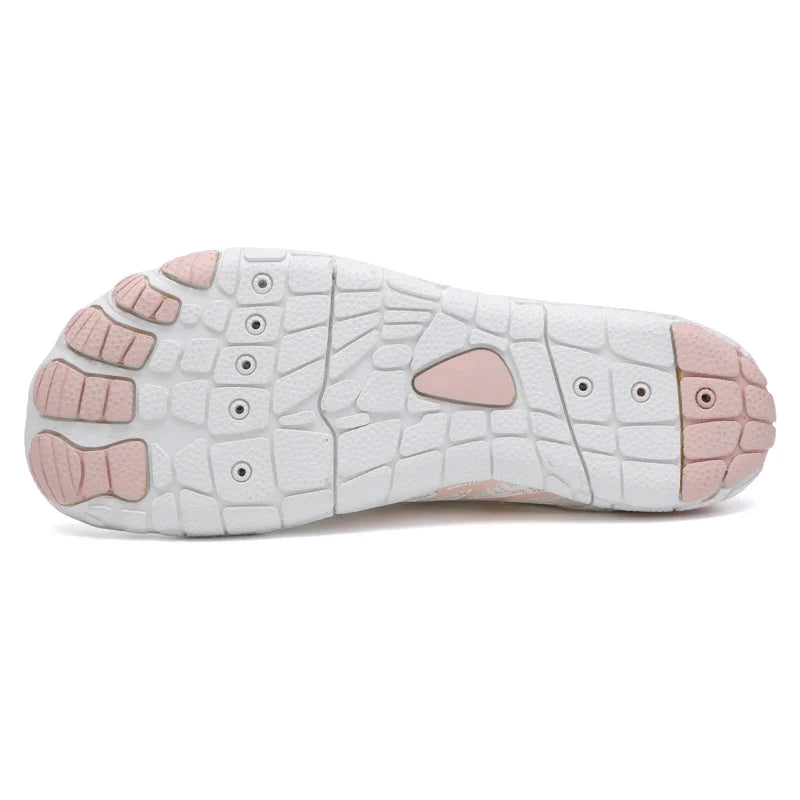 Effortless Knit Mesh Fashion Sneakers for Women with Lace Up Toggle Barefoot Toe Trail Style