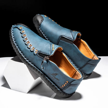 Effortless Faux Leather Slip-On Loafer for Women with Hand Stitched Moc Toe Zipper Detail Casual Style