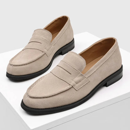 Comfortable Suede Penny Loafer for Women with Round Toe Stacked Heel Slip On Casual Style