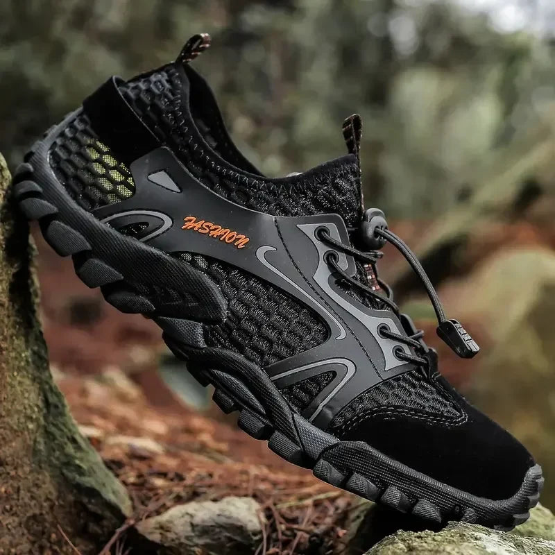 Effortless Mesh Trail Sneaker for Women with Lace Up Chunky Lugged Outsole Sporty Style