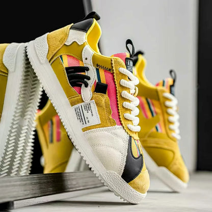 Stylish Color Block Fashion Sneakers for Women with Lace Up Suede Panel Retro Style