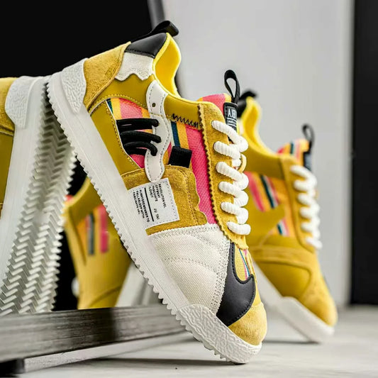 Stylish Color Block Fashion Sneakers for Women with Lace Up Suede Panel Retro Style