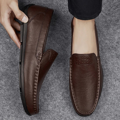 Effortless Leather Loafer for Women with Slip On Moc Toe Stitched Detail Casual Style