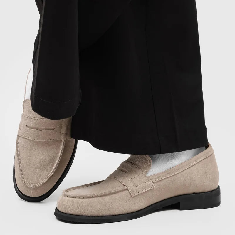 Comfortable Suede Penny Loafer for Women with Round Toe Stacked Heel Slip On Casual Style
