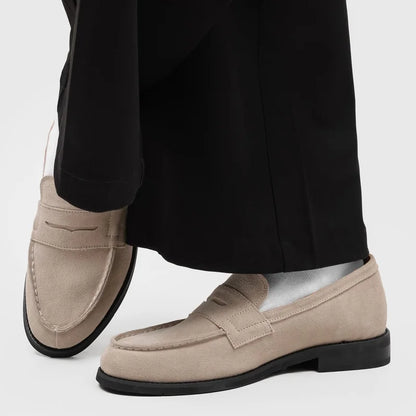 Comfortable Suede Penny Loafer for Women with Round Toe Stacked Heel Slip On Casual Style