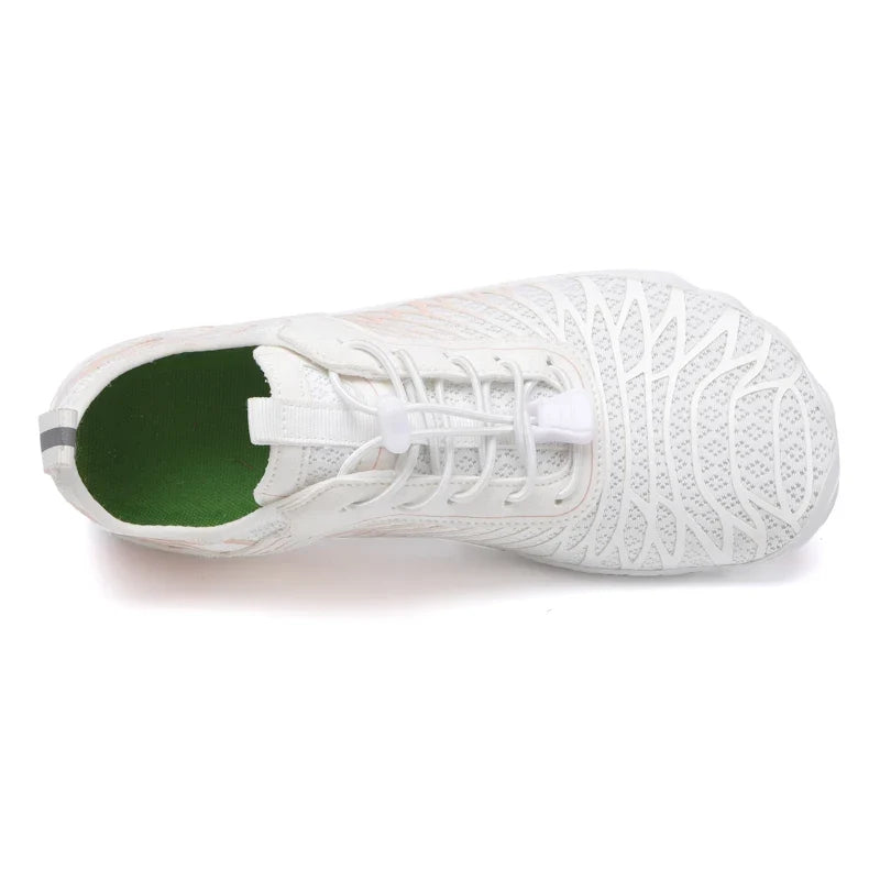 Effortless Knit Mesh Fashion Sneakers for Women with Lace Up Toggle Barefoot Toe Trail Style