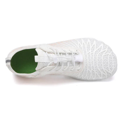 Effortless Knit Mesh Fashion Sneakers for Women with Lace Up Toggle Barefoot Toe Trail Style