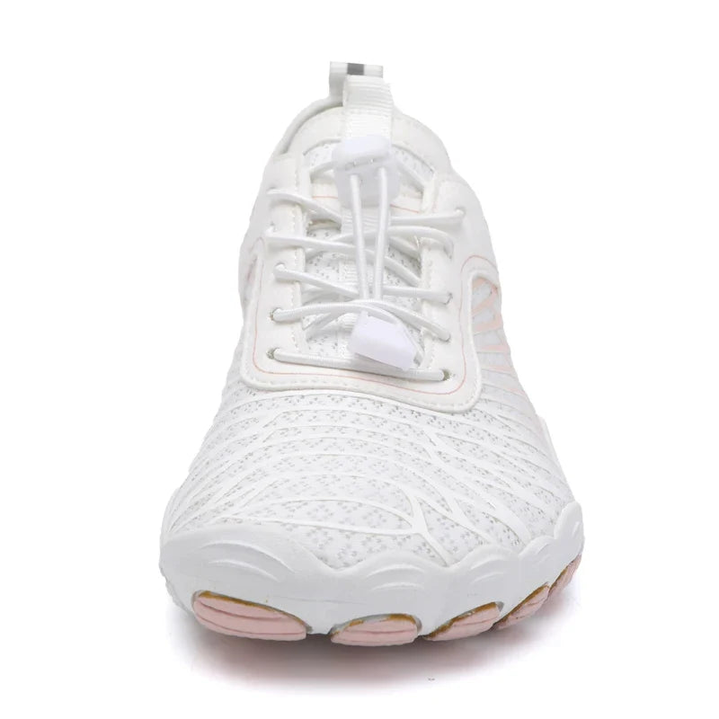 Effortless Knit Mesh Fashion Sneakers for Women with Lace Up Toggle Barefoot Toe Trail Style