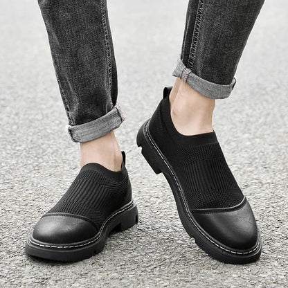 Effortless Knit Slip-On Sneaker for Women with Round Toe Leather Trim Chunky Sole Casual Style